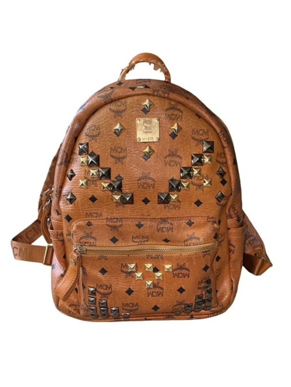 Authentic MCM Stark Studded Backpack Cognac Visetos Medium Brown - Picture 1 of 10